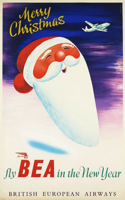 Merry Christmas - fly BEA in the New Year - British European Airways original poster designed by Szomanski, Wladyslaw R. (1911-1996)