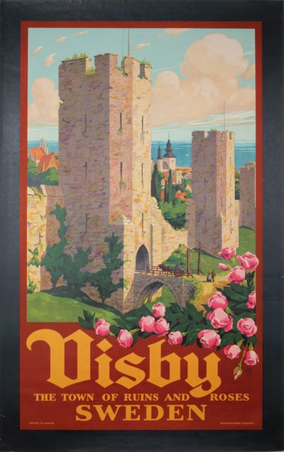 Visby - The Town of Ruins and Roses - Sweden original poster designed by Ivar Gull