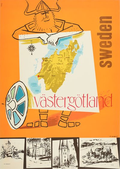 Sweden Västergötland original poster designed by Tn. Sundquist