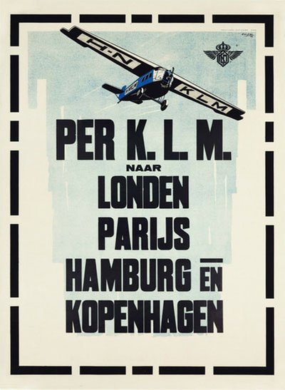 K.L.M. to London, Paris, Hamburg and Copenhagen1924 original poster designed by Carsten