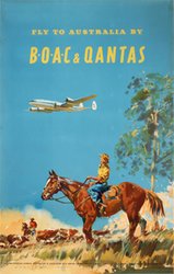 Fly to Australia by BOAC and QUANTAS original vintage poster