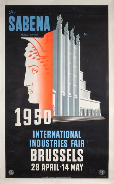 Fly Sabena to Brussels International Industries Fair original poster designed by Marfurt, Leo (1894-1977)