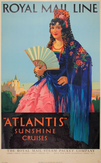 Royal Mail Atlantis Summer Cruises Spain original poster designed by Padden, Percy (1885-1965)