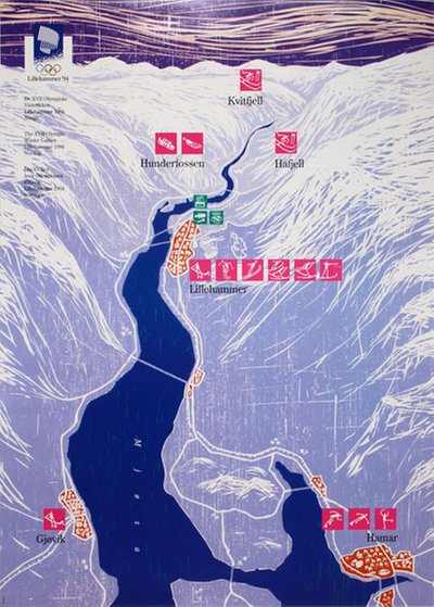 Lillehammer 94 Winter Olympics - No.19 - Venues map poster original poster 