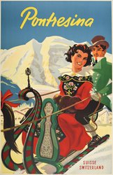 Pontresina Suisse Switzerland original vintage poster