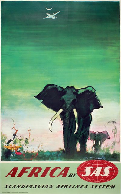 by SAS - Africa - Elephants original poster designed by Nielsen, Otto (1916-2000)