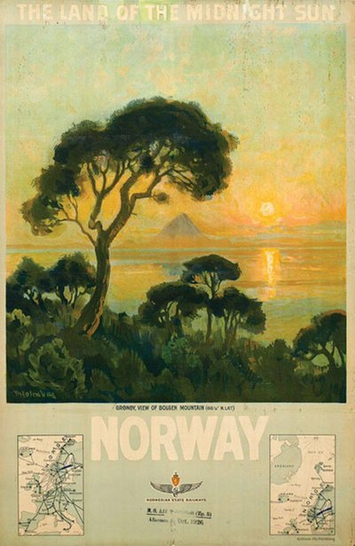 Norway the Land of the Midnight Sun original poster designed by Holmboe,Thorolf (1866-1935)