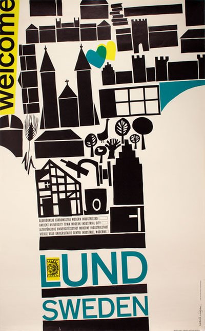 Lund Sweden original poster designed by Lindgren, Karlerik