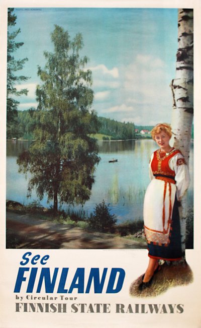 Finland   - Finnish  State Railways original poster designed by Photo: Fred Runeberg