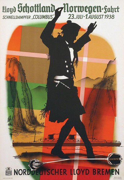 Schottland Norwegen-fahrt Norddeutscher Lloyd original poster designed by Kück, Fritz (1893-1974)