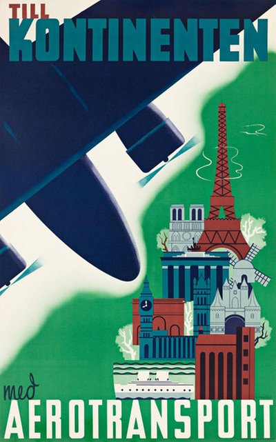 Till kontinenten med Aerotransport original poster designed by Beckman, Anders (1907-1967)