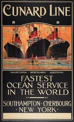 Cunard Line, Mauretania, Berengaria, Aquitania original vintage poster