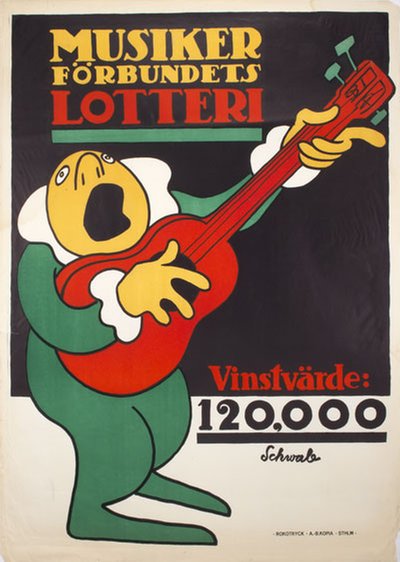 Musikerförbundets Lotteri XL original poster designed by Schwab, Eigil Vilhelm (1882-1952)