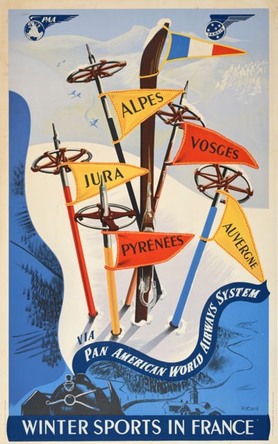 Winter Sports in France - Pan Am original poster designed by Vecoux