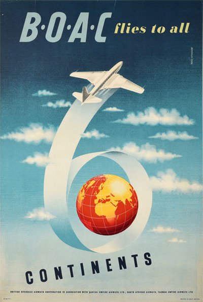 BOAC Flies to all 6 Continents original poster designed by Pick, Beverley (1916-1996)