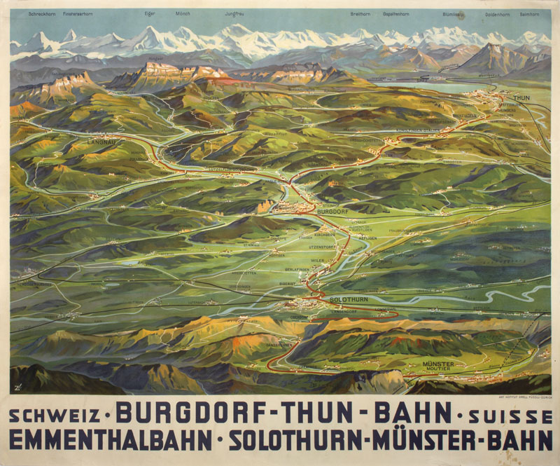 Burgdorf-Thun-Bahn, Emmenthal-Bahn, Schweiz original poster designed by Zimmermann, Maurice (ZM)