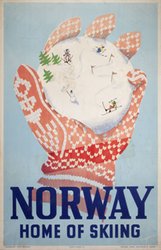 Norway home of skiing original vintage poster