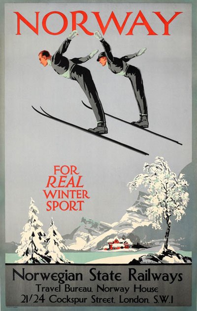 Norway for real winter sport original poster designed by Lingstrom, Freda (1893-1989)