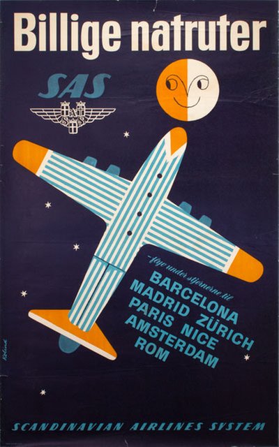 Billige Natruter SAS Scandinavian Airlines  original poster designed by Kolind, Povl 