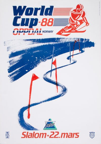 Alpine World Cup Slalom 88 Oppdal Norway original poster designed by Løvsletten, Anders