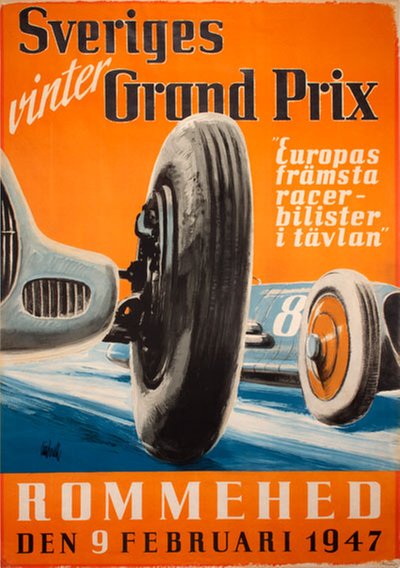 Sveriges vinter-Grand Prix 1947 Rommehed original poster designed by Lindwall?