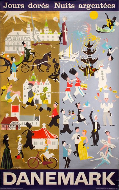 Denmark golden days silver nights original poster designed by Vagnby, Viggo (1896-1966)