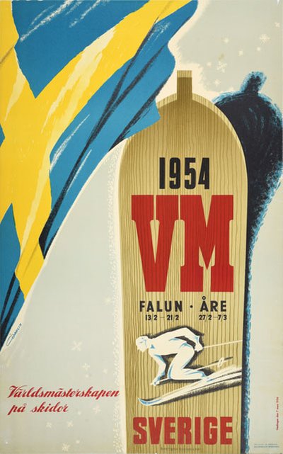 Världsmästerskapen på skidor Falun - Åre 1954 original poster designed by Dahlin, Gunnar (1905-1984)