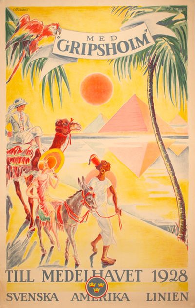 Med Gripsholm till Medelhavet 1928 Svenska Amerika Linien original poster designed by Hoff
