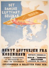 Det Danske Luftfartselskab - Benyt luftvejen fra København original vintage poster