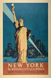 New York - The Wonder City Of The World - New York Central Lines original vintage poster
