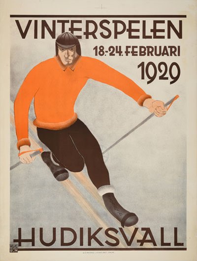 Vinterspelen 1929 Hudiksvall original poster designed by Bohm, Marte (1898-1972)