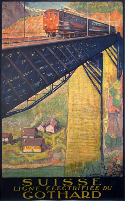 Suisse Ligne Électrifiée du Gothard original poster designed by Buzzi, Daniele  (1890-1974)