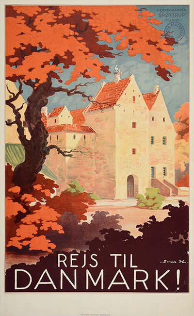 Rejs til Danmark Spøttrup Castle original poster designed by Henriksen, Sven (1890-1935)