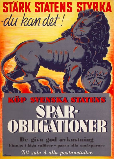 Svenska Statens Sparboligationer original poster designed by Thoresson, Hjalmar (1893-1943)