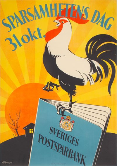 Sveriges Postsparbank Sparsamhetens Dag original poster designed by Thoresson, Hjalmar (1893-1943)