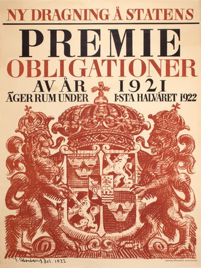 Statens Premieobligationer av år 1921 original poster designed by Schonberg, Torsten (1882-1970)