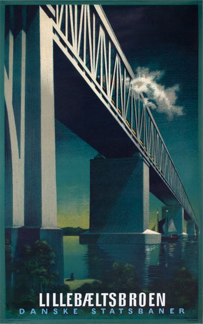 Lillebæltsbroen Danske Statsbaner original poster designed by Rasmussen, Aage (1913-1975)