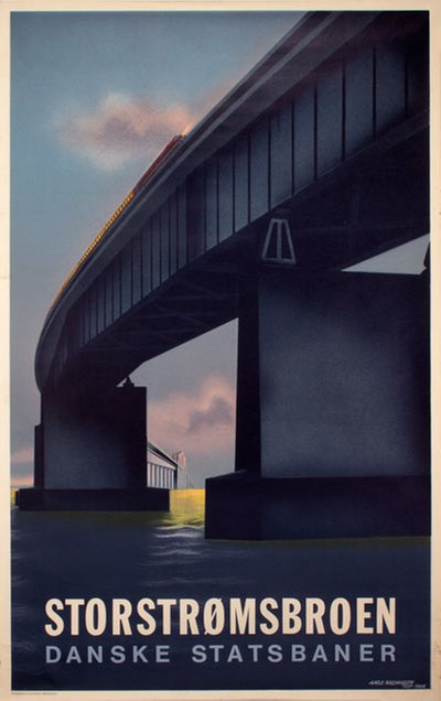 Storstrømsbroen Danske Statsbaner original poster designed by Rasmussen, Aage (1913-1975)