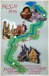 Belgie 1956 Scaldis - Tentoonstelling kunst en cultuur Doornik - Gent - Antwerpen original vintage poster