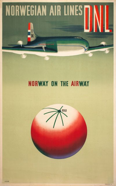 DNL Norwegian Air Lines - Norway on the Airway original poster designed by Moum, Gunnar (1907-1990)