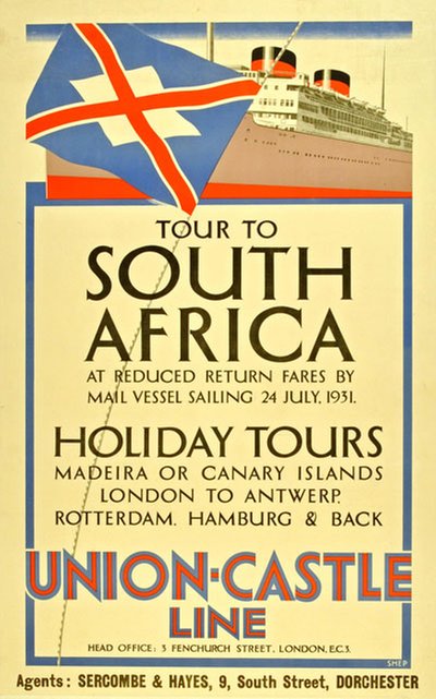 Union Castle Line to South Africa original poster designed by Shepard, Charles (1892-1976)