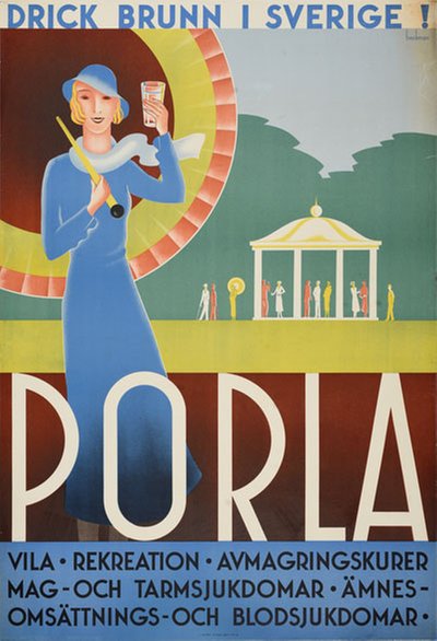 Porla Brunn Sweden original poster designed by Beckman, Anders (1907-1967)