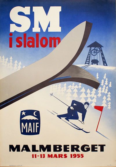 SM i slalom 1955 Malmberget Sweden original poster designed by Frank Bommelin - Per Werle