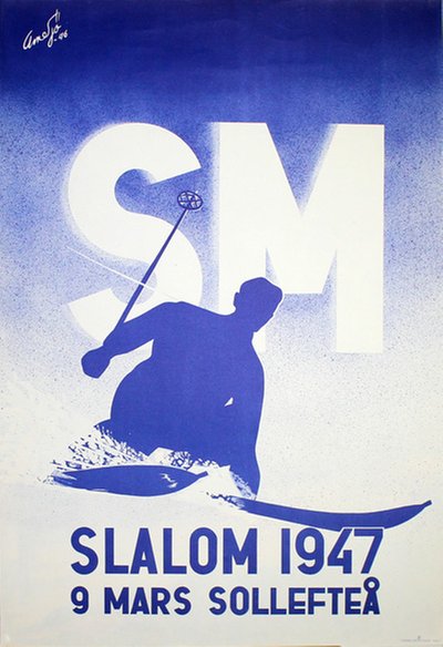 SM Slalom 1947 Sollefteå - Swedish Championships Alpine Skiing original poster designed by Arne Sjöberg (Arnesjö)