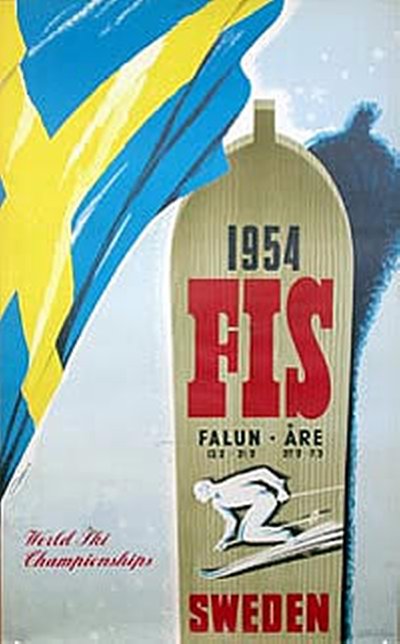 FIS World Championships Falun - Åre 1954 original poster designed by Gunnar Dahlin