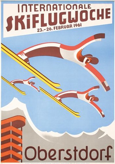 Oberstdorf - Internationale Skiflugwoche original poster designed by Willy Huber