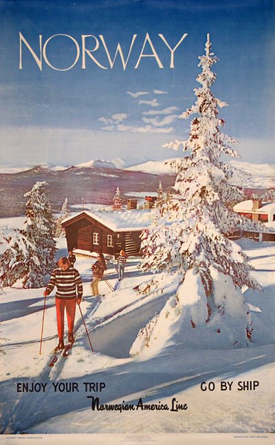 Norway - Ski - Norwegian  America Line original poster designed by Arne W. Normann