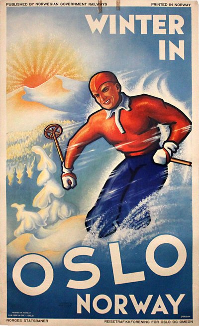 Winter in Oslo Norway original poster designed by Jordan, Reidar (1908-1992)