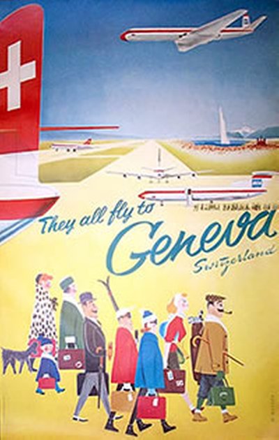 Geneva Switzerland - BEA - Swiss Air original poster designed by Walter Mahrer