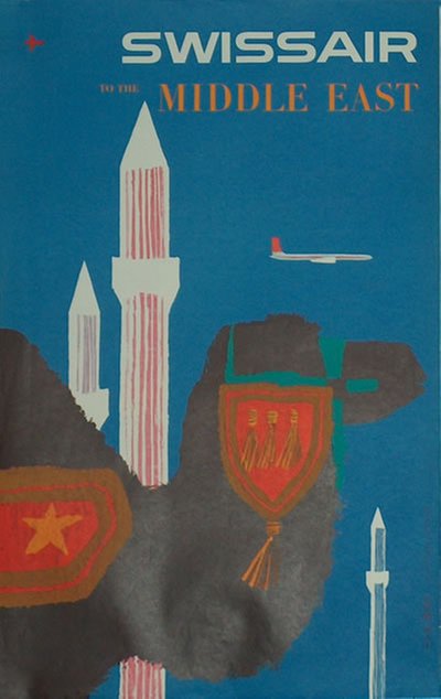 Swissair  to Middle East original poster designed by Fritz Bühler